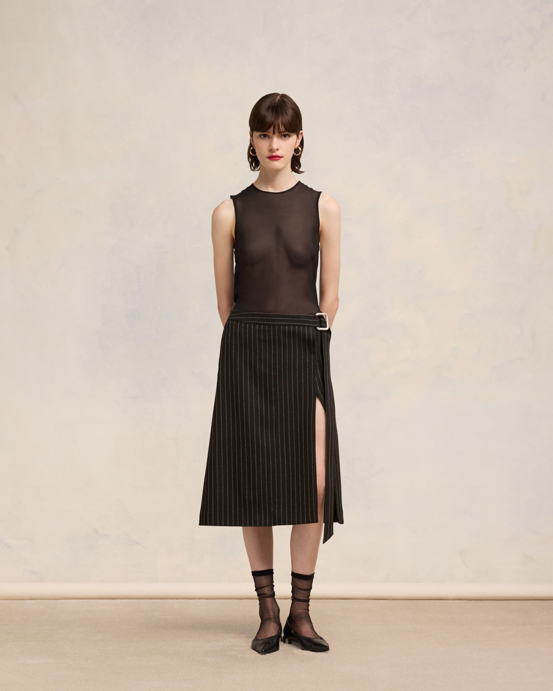 MIDI BELTED SKIRT WITH SLIT - 2
