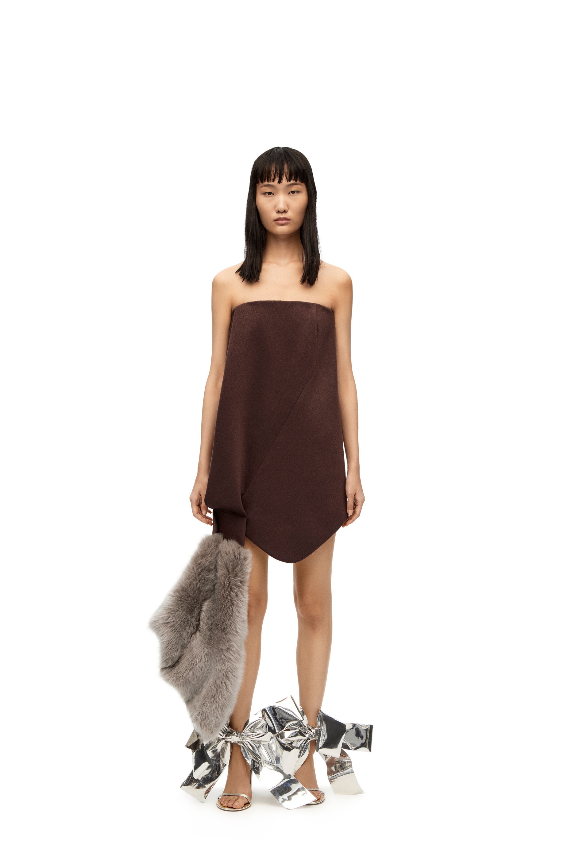 Shearling bustier dress in wool - 2