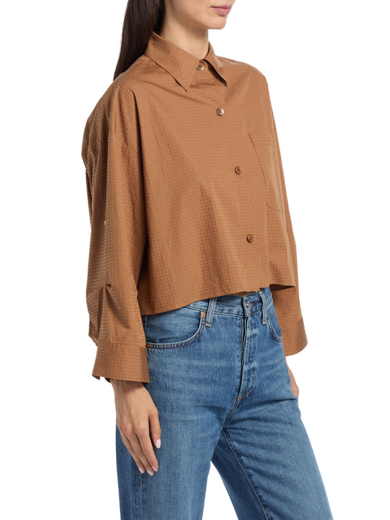 Women's Next Ex Rhinestone Crop Button-Front Shirt - Argan Oil 4