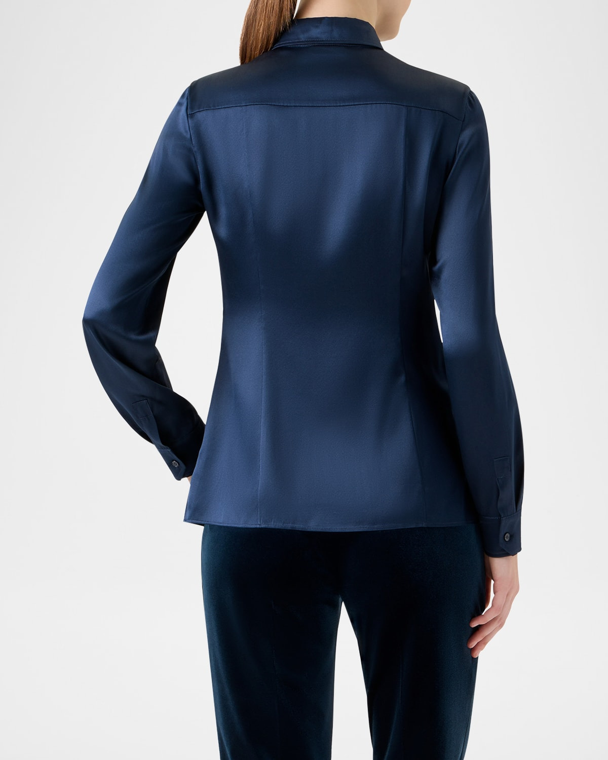 Stretch Silk Satin Button-Down Blouse - 3