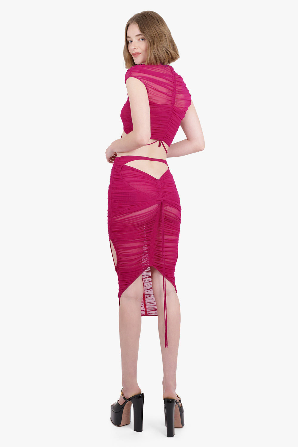 SHEER MESH BODYCON MAXI SKIRT | MAGENTA - 4