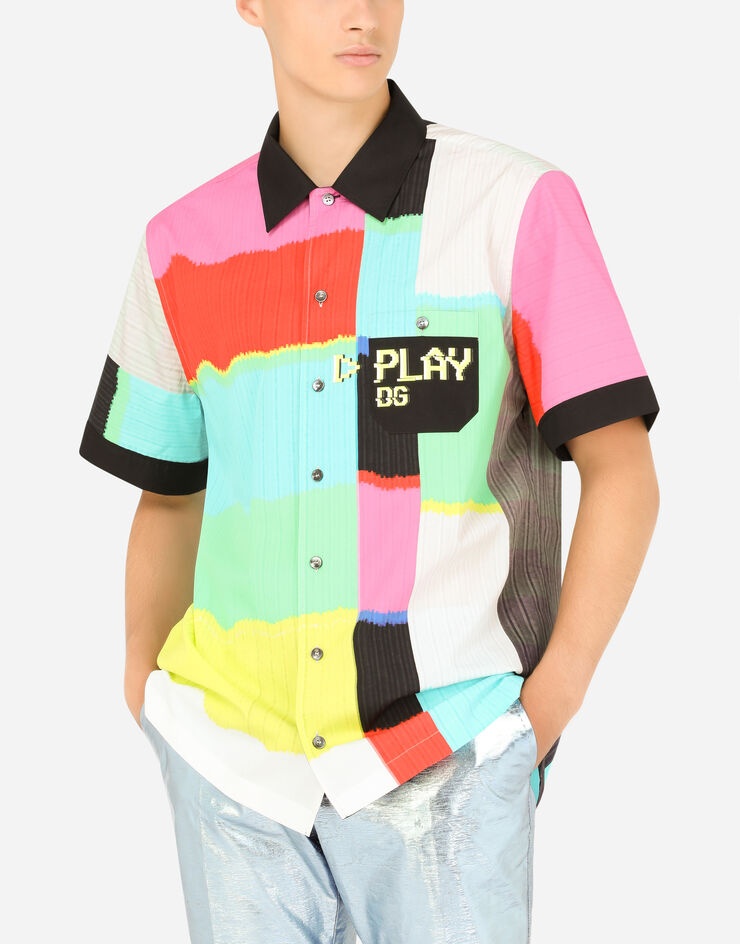 Cotton Hawaiian shirt with multi-color glitch print - 4