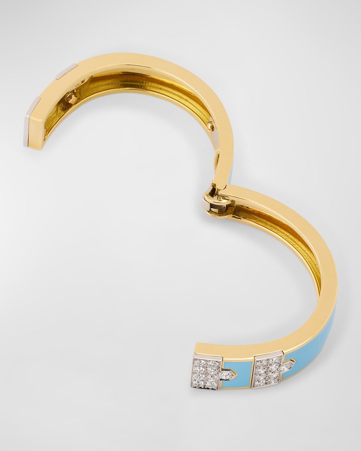 18K Yellow Gold and Platinum Lane Bracelet with Light Blue Enamel - 4