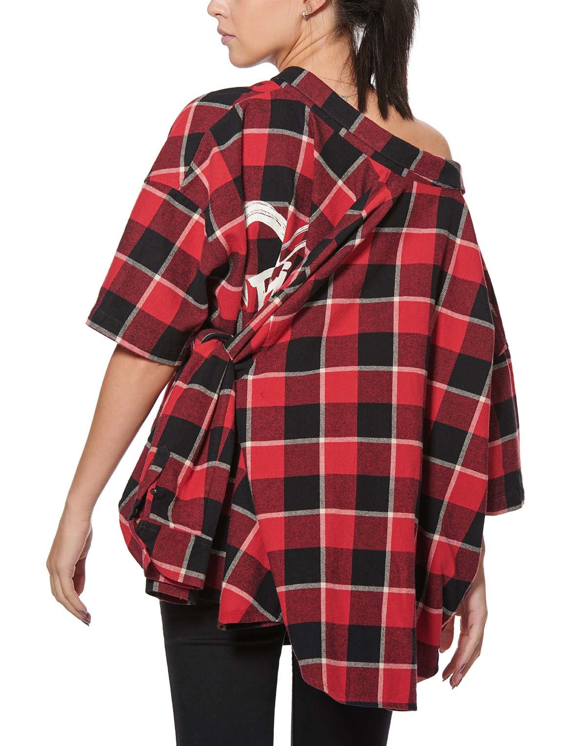 Calligraphy Print Asymmetric Flannel Shirt - 9