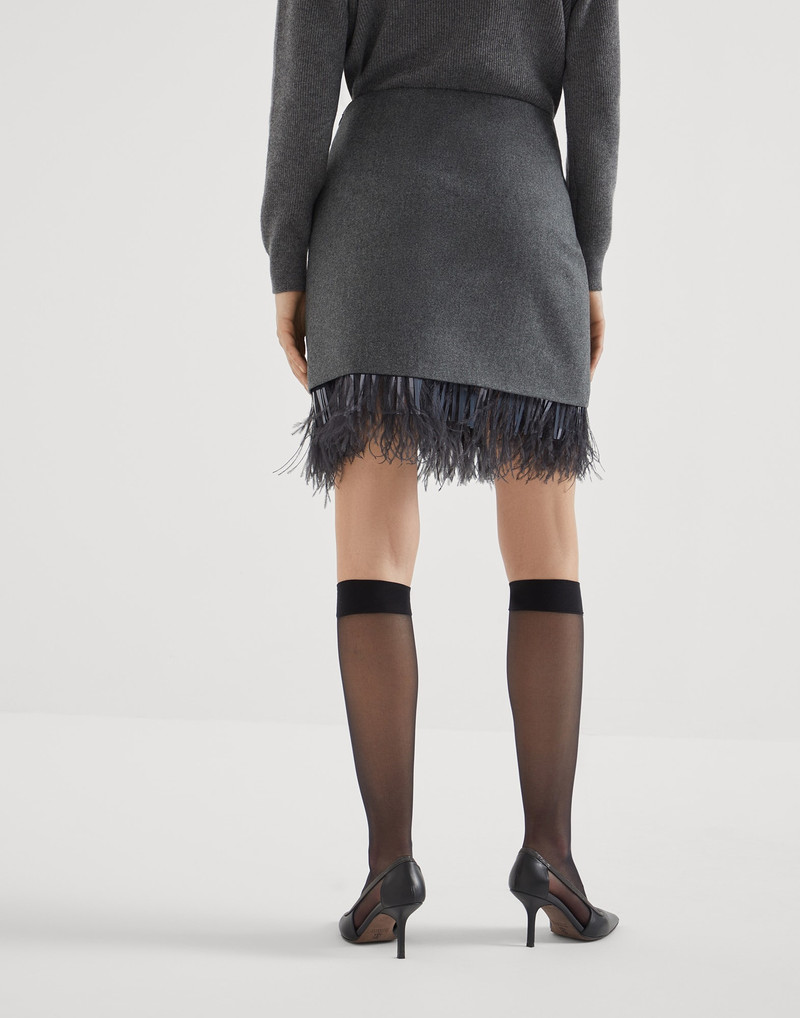 Brunello Cucinelli Virgin wool and cashmere flannel couture mini skirt with detachable dazzling feather insert outlook