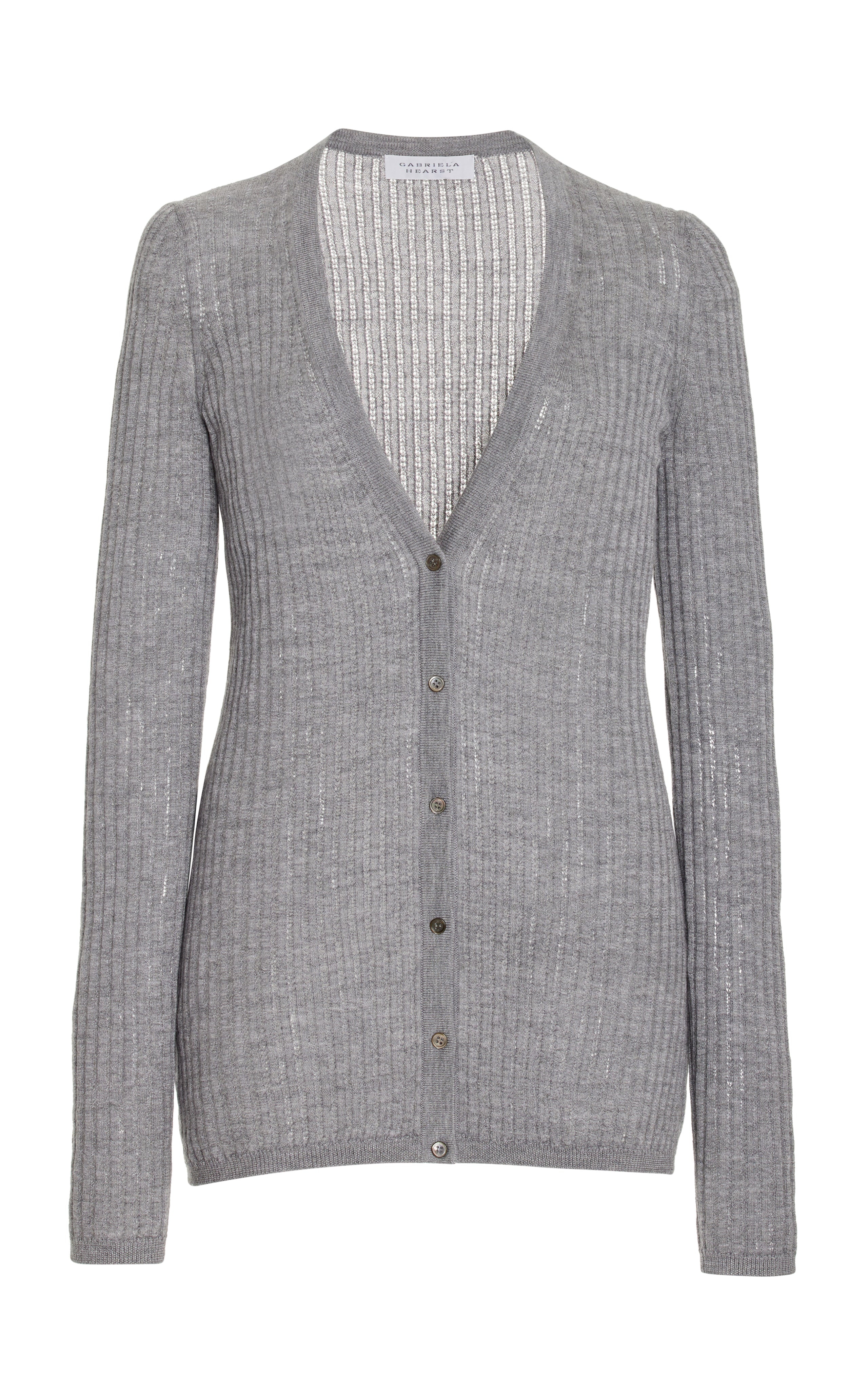 Emma Pointelle Cardigan in Heather Grey Silk Cashmere - 1