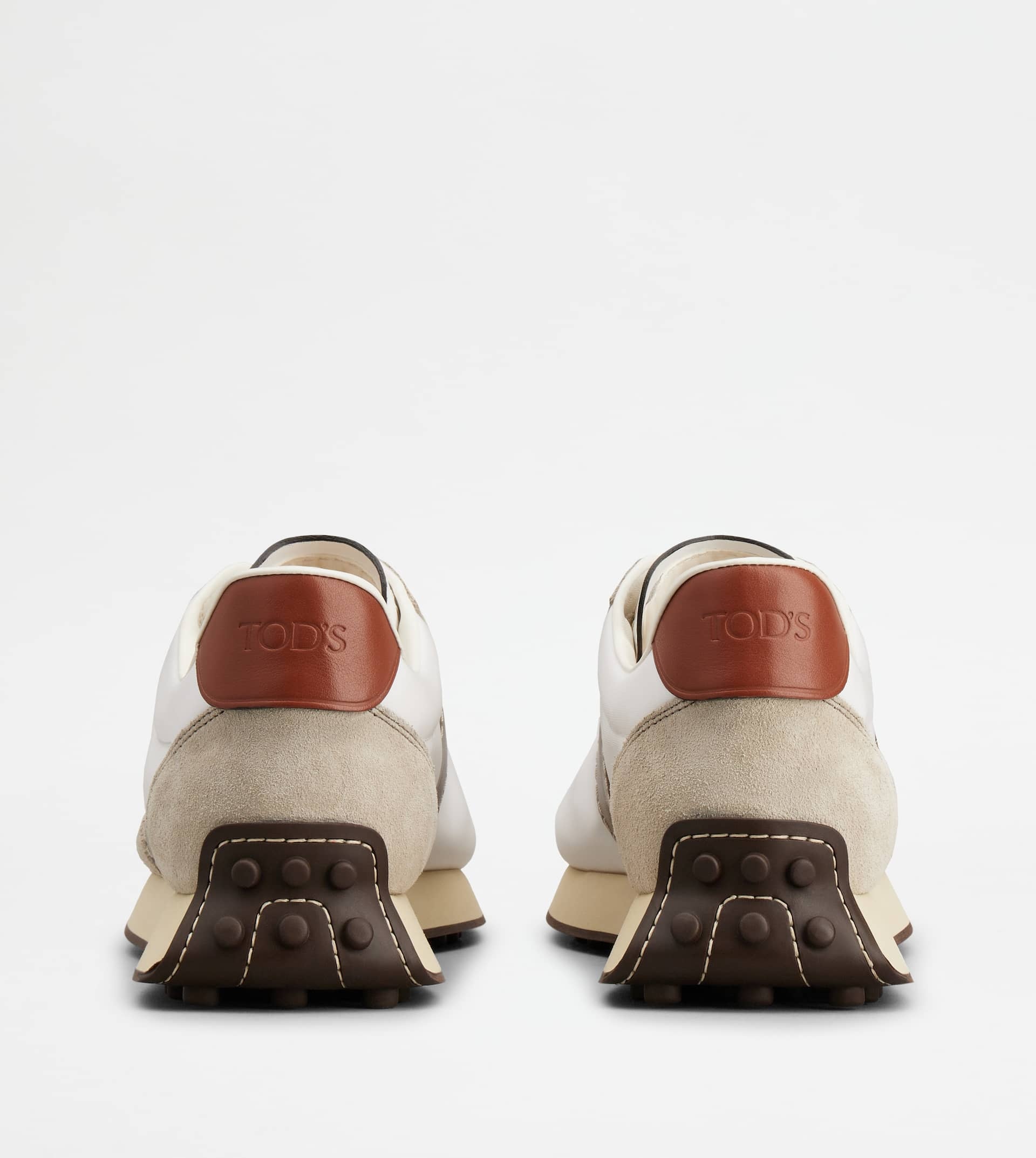 SNEAKERS IN LEATHER AND TECHNICAL FABRIC - BEIGE, WHITE, BROWN - 3
