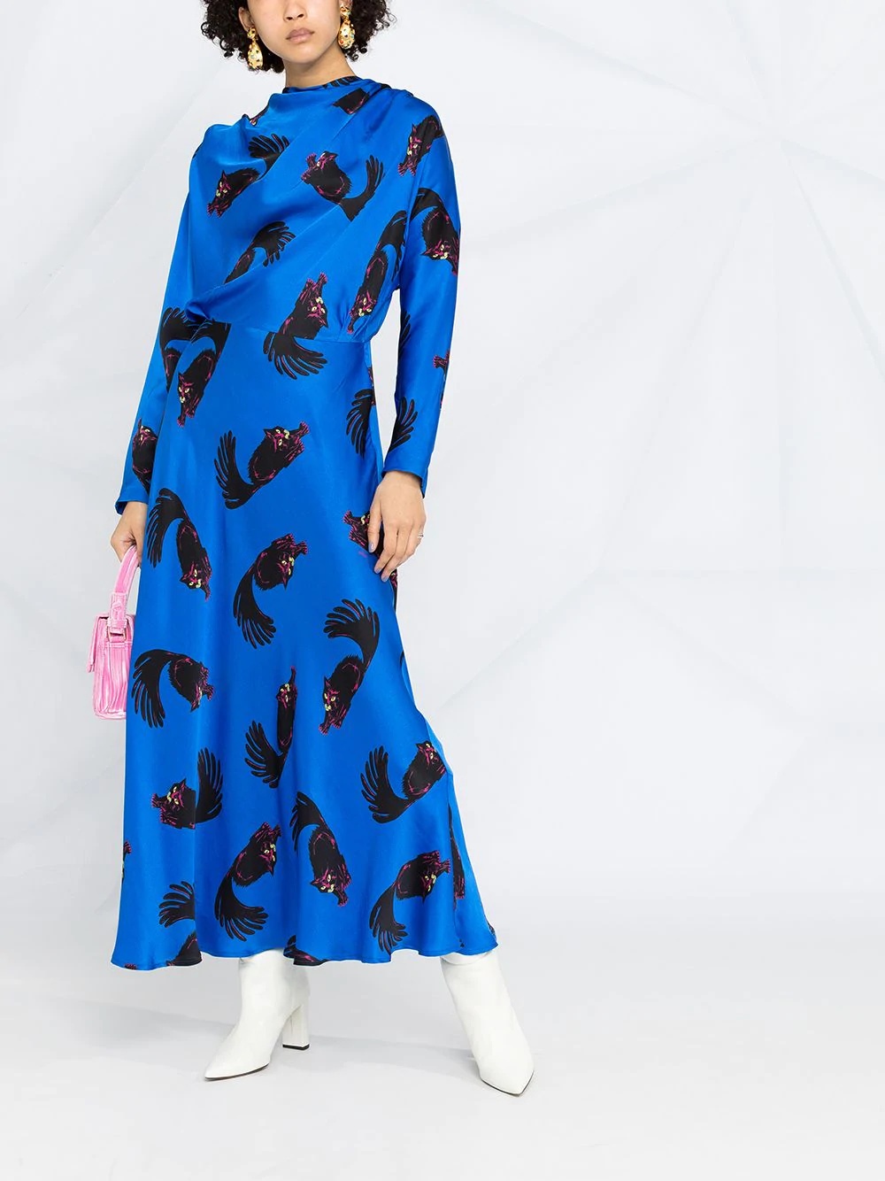 cat-print long-sleeved dress - 2