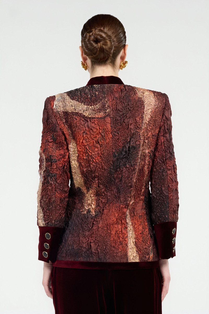 Red Silk Jacket With Marble Print 4