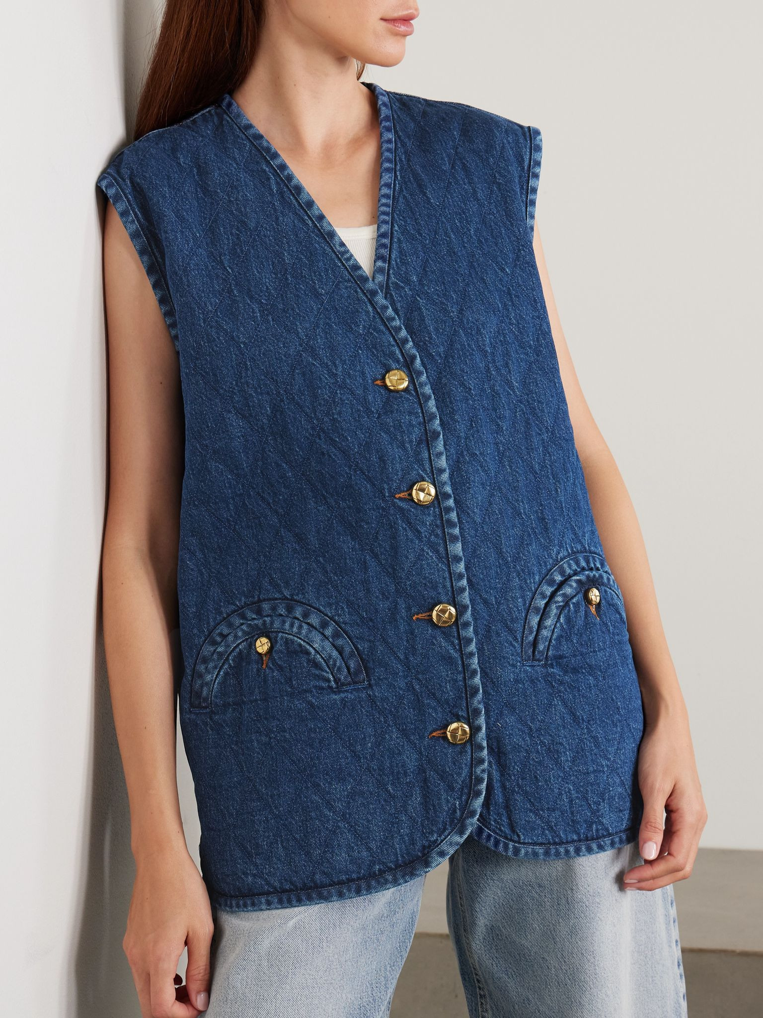 Suffolk padded quilted denim vest Dark denim - 3