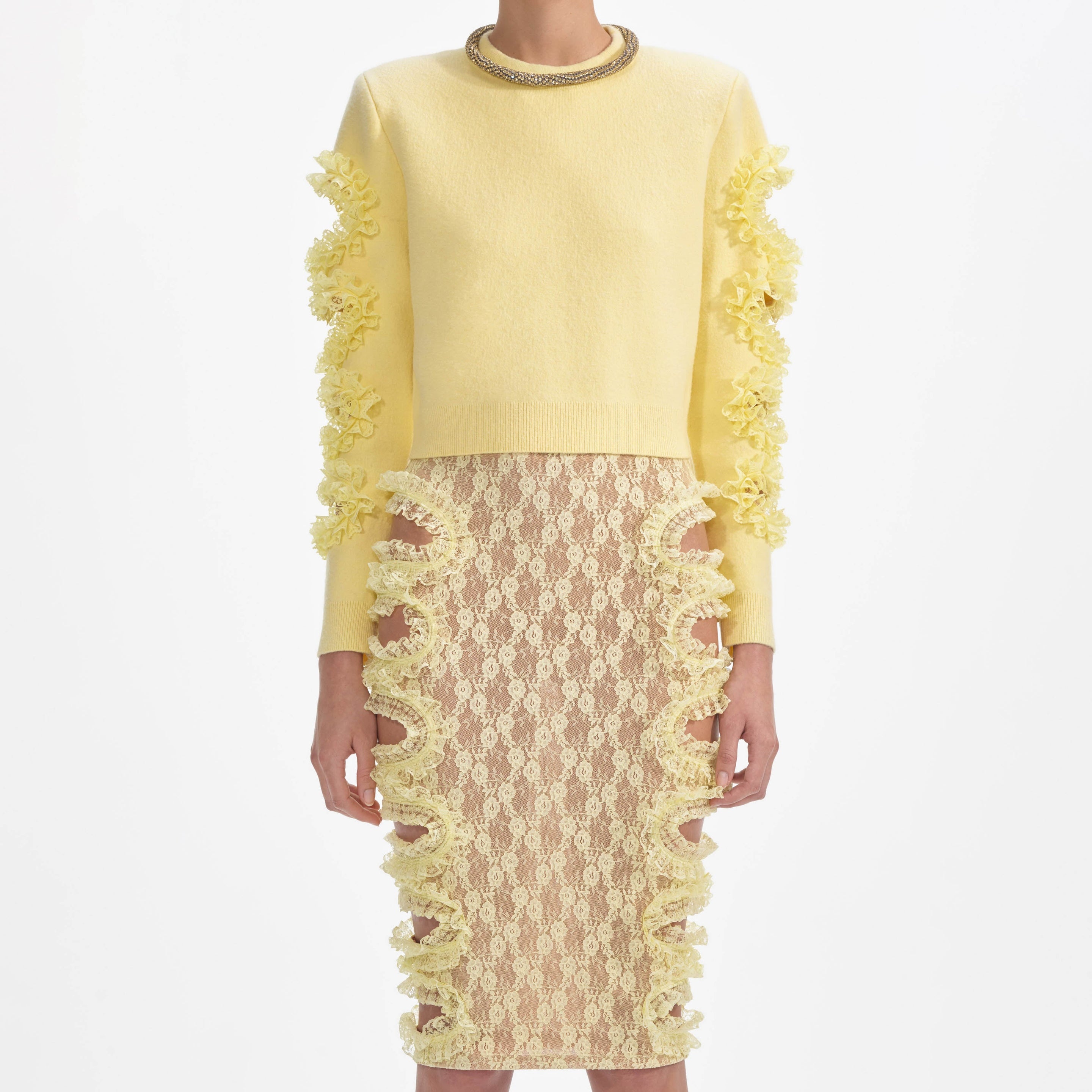 Yellow Cut Out Lace Detail Jumper - 4
