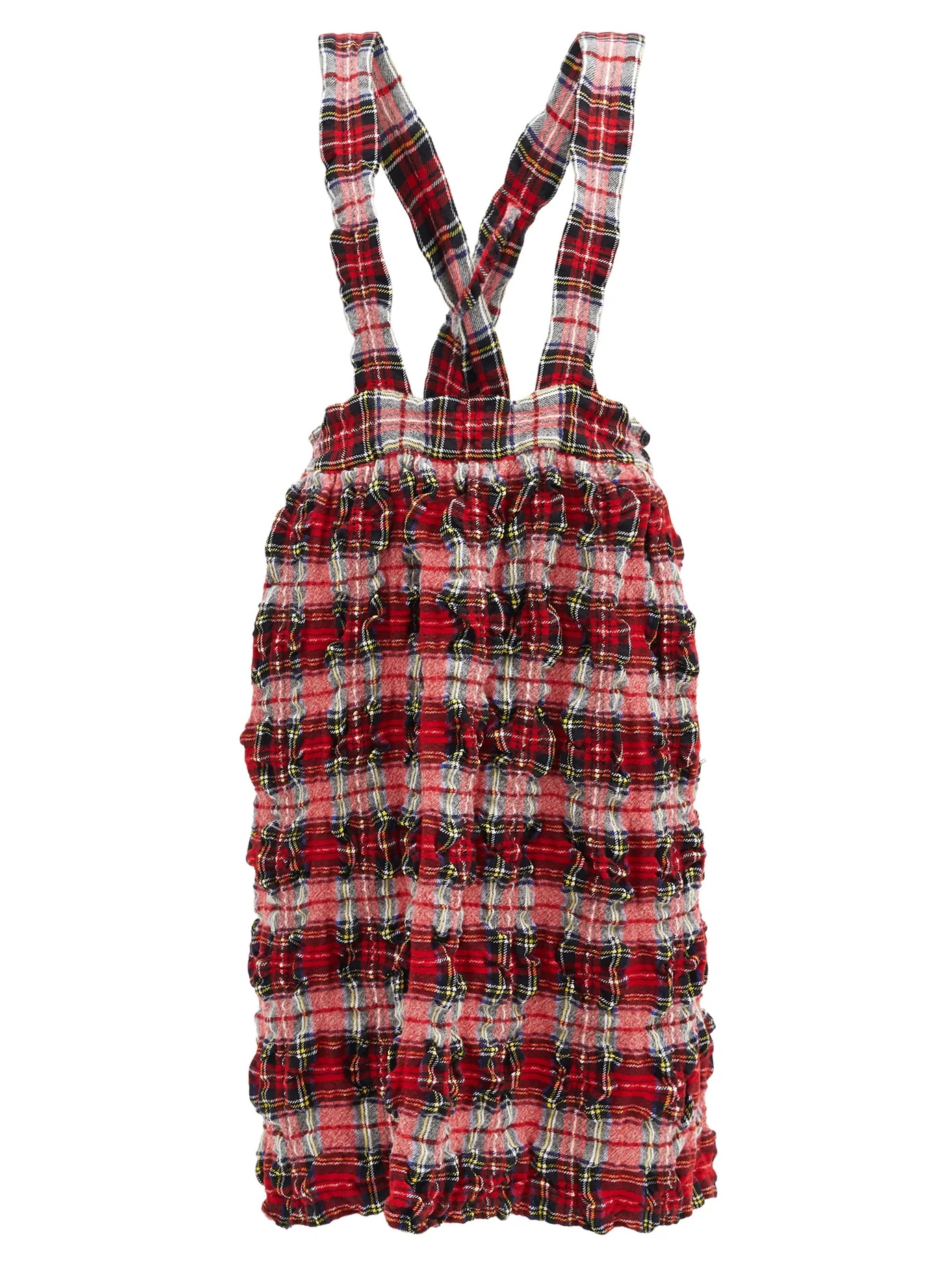 Crinkled wool-blend tartan pinafore dress - 1