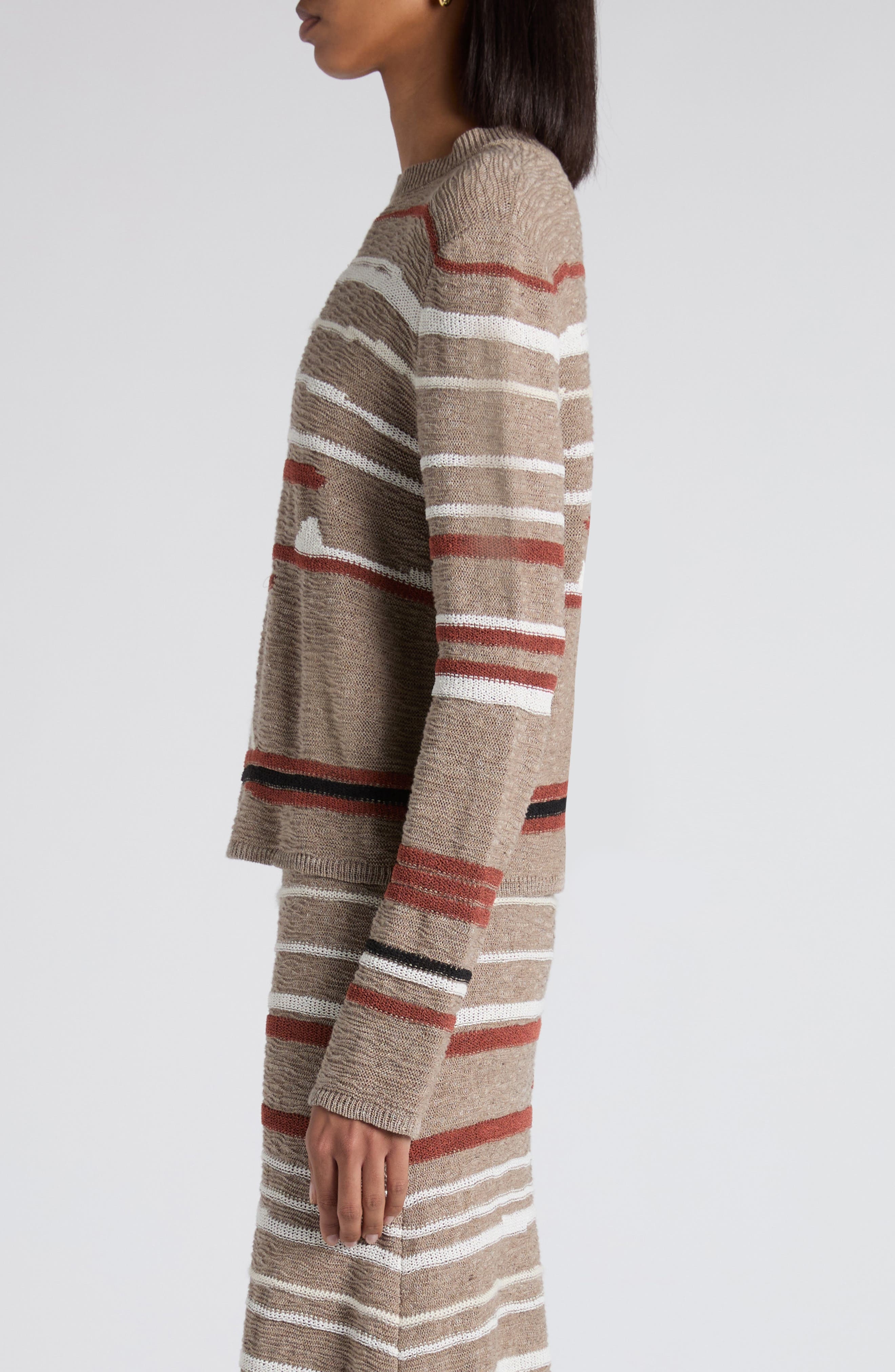 Bottega Veneta Venice Intarsia Linen & Cotton Mélange Sweater in Maple/Chalk at Nordstrom - 4