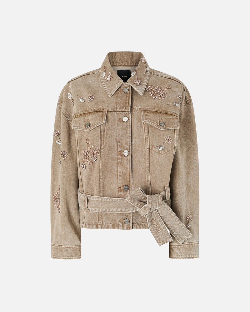 BROWN DENIM JACKET WITH JEWEL EMBROIDERY 1