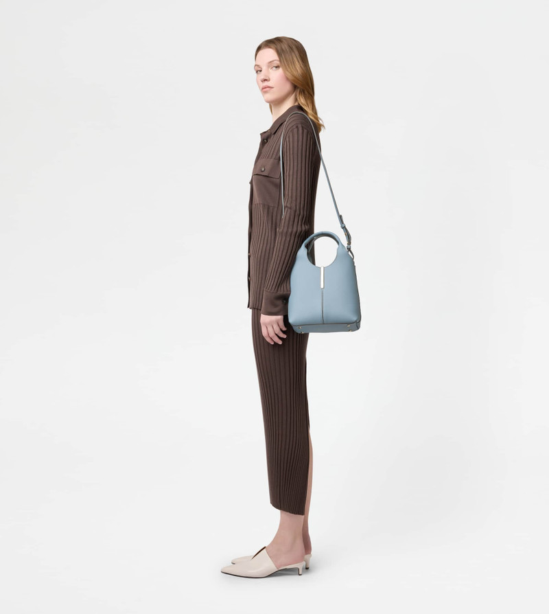 TOTE SHOPPING BAG IN LEATHER MINI - LIGHT BLUE 8