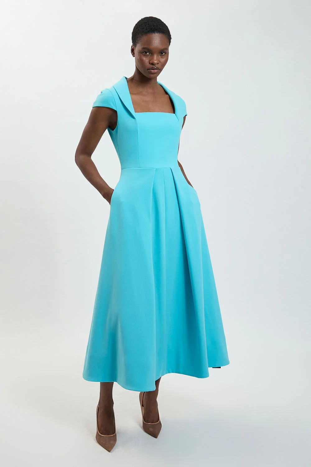 Square Neck Tailored Full Skirted Maxi Dress - 1