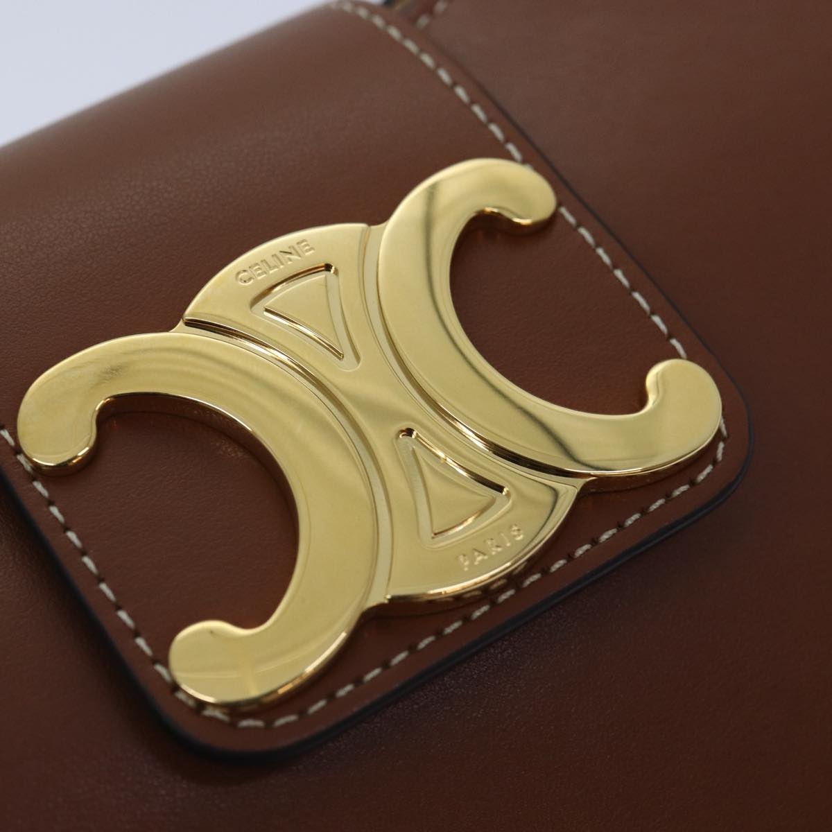 CELINE Triomphe Hand Bag Leather Brown Gold - 10