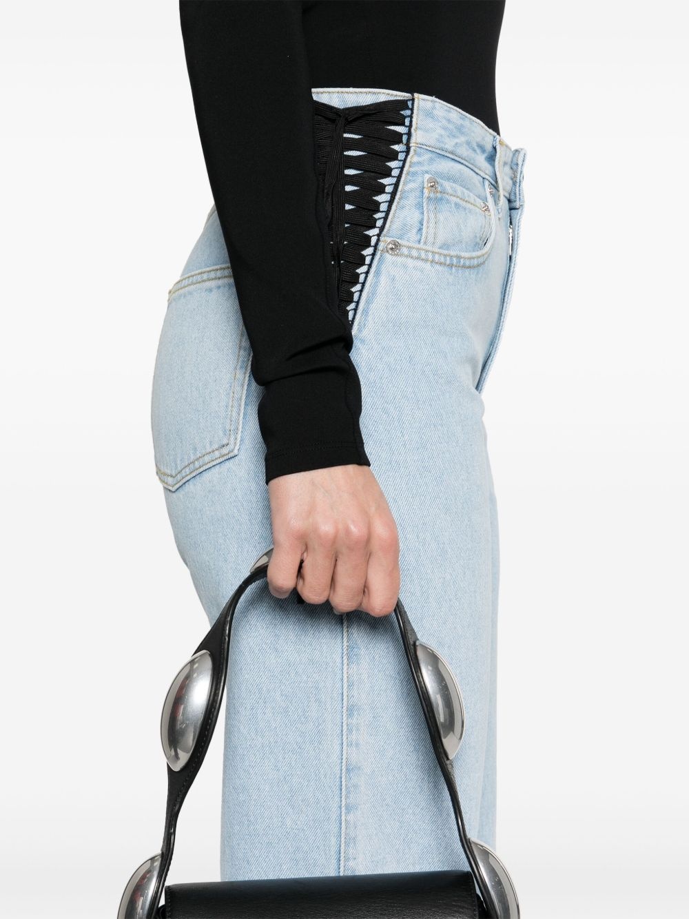 lace-up straight leg jeans - 5