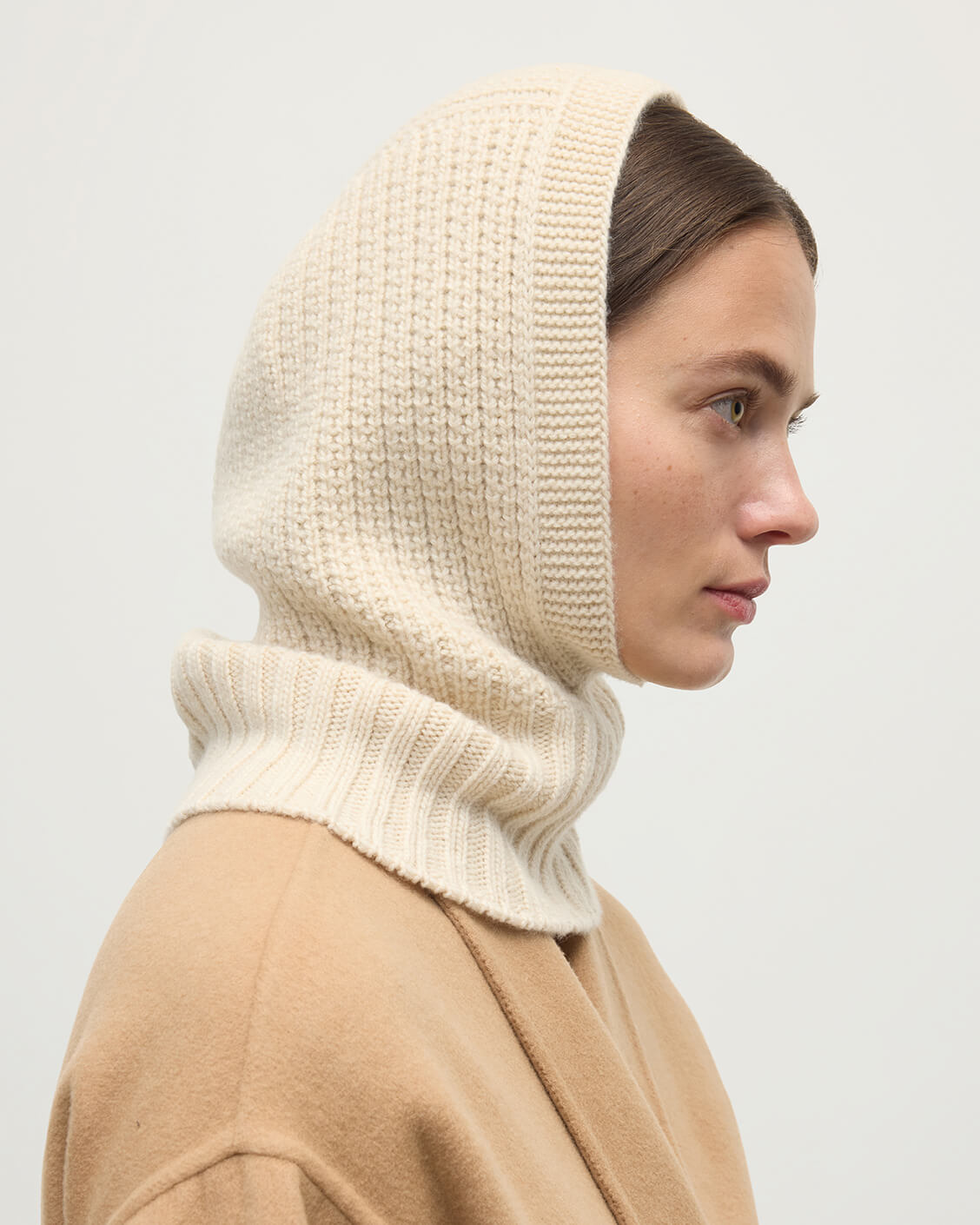 Waffle Stitch Cream Cashmere Hood - 2