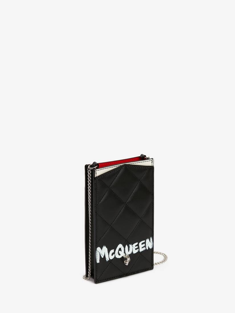 Women's McQueen Graffiti Phone Case With Chain in Black/white - 2