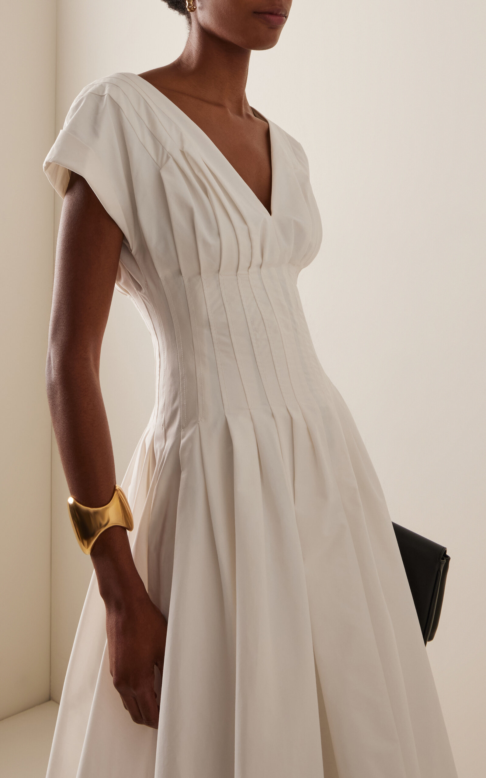 Nina Pleated Cotton-Blend Midi Dress white - 3