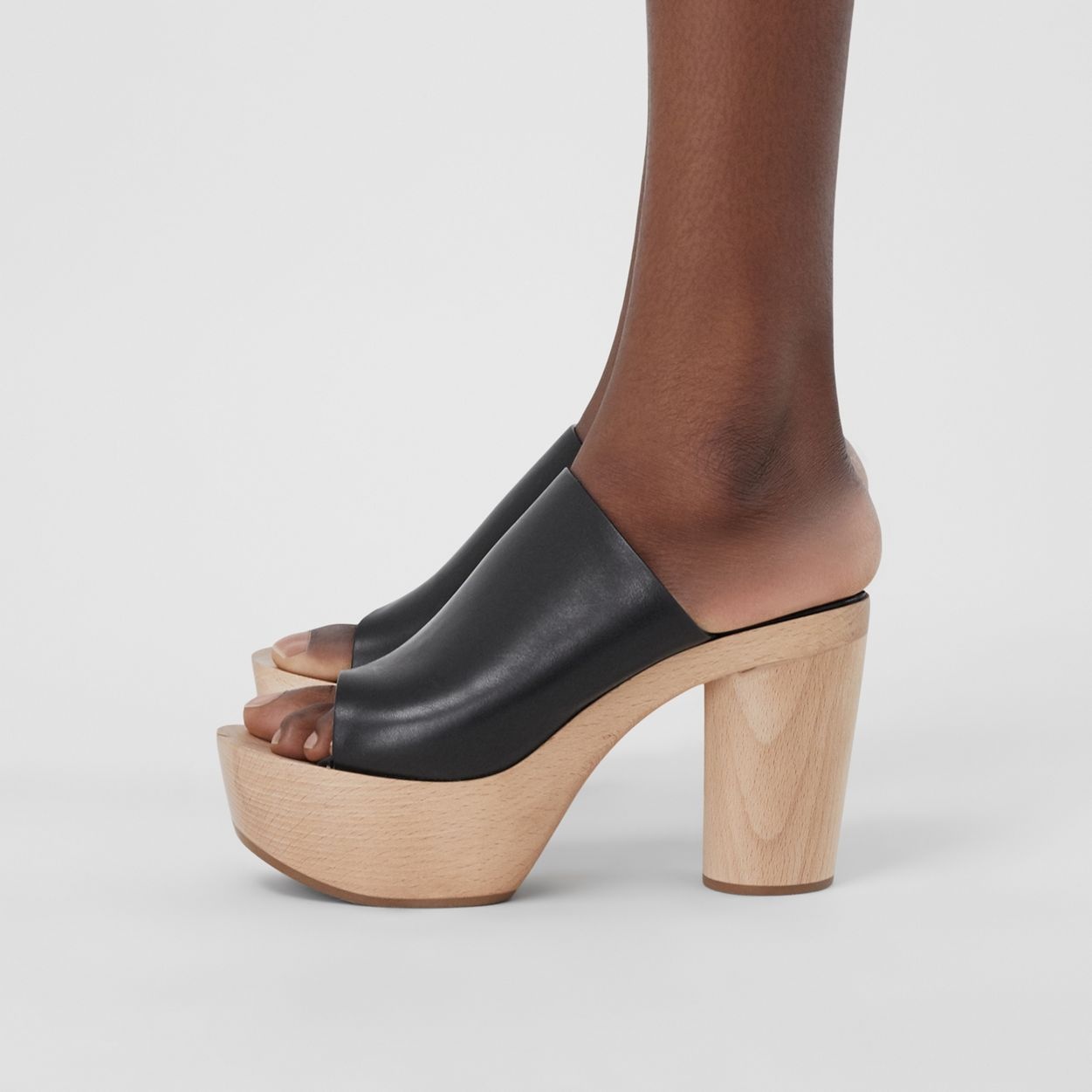 Leather and Beechwood Platform Mules - 4