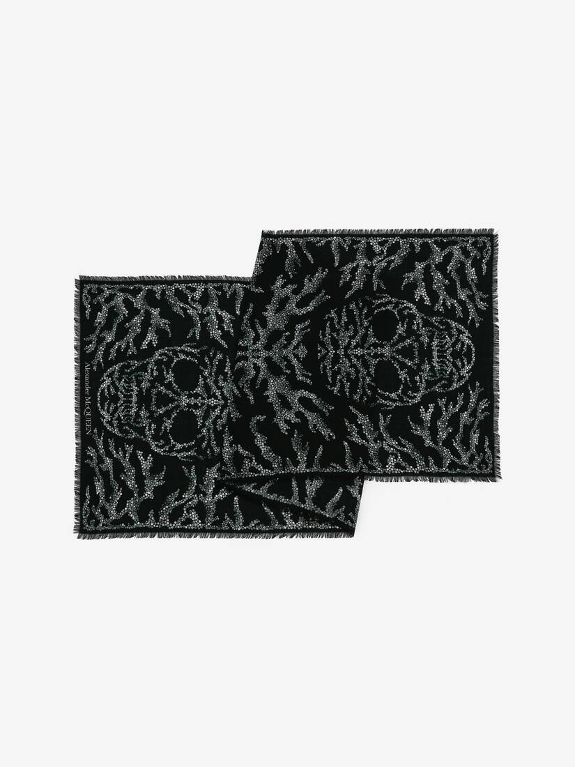 Women's Crystal Spine Skull Stole in Black/medium Grey - 3