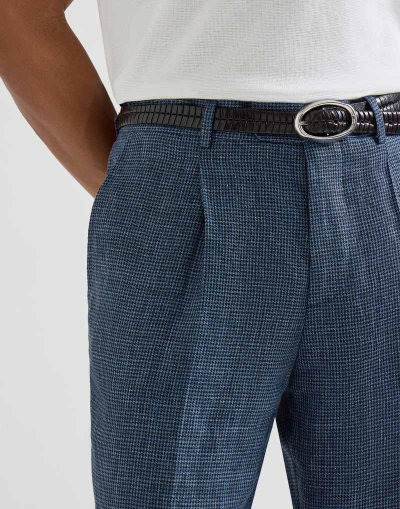 Linen houndstooth trousers with pleat 4