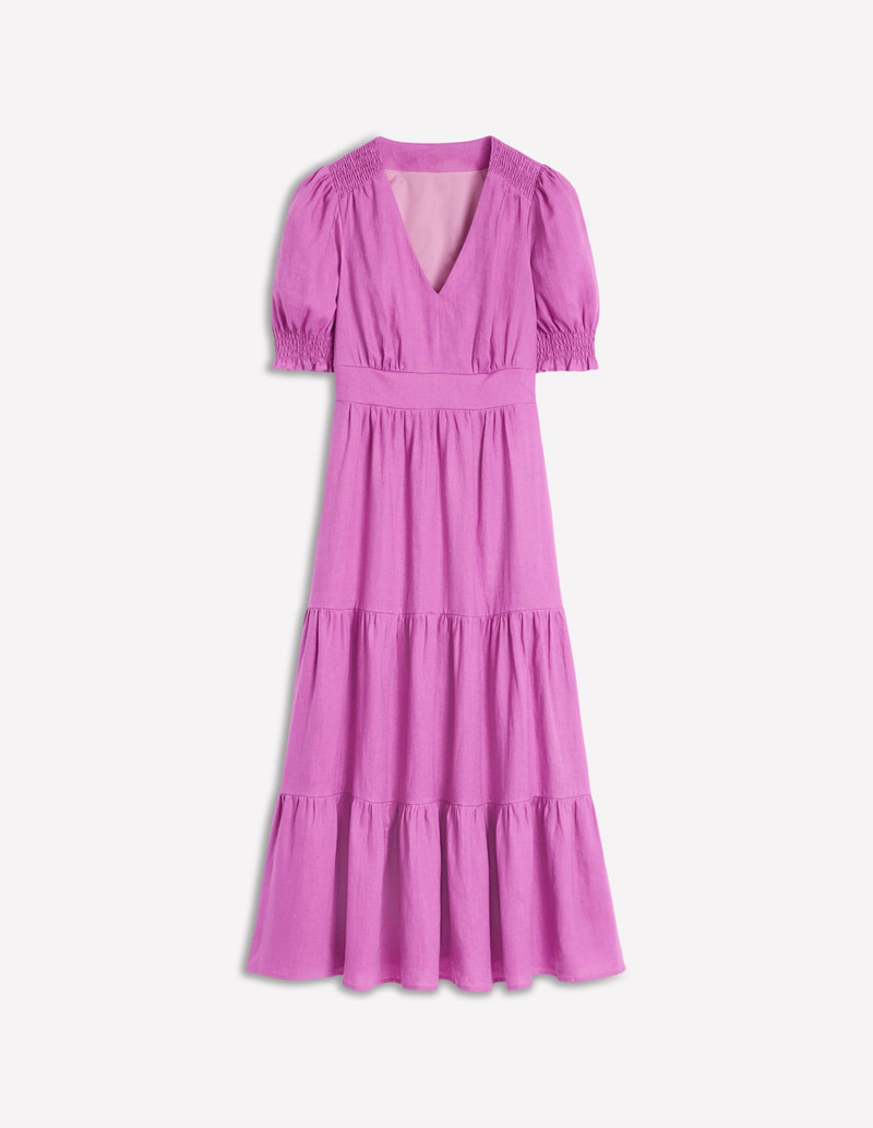 Anna Linen Tiered Midi Dress-Foxglove Purple 1