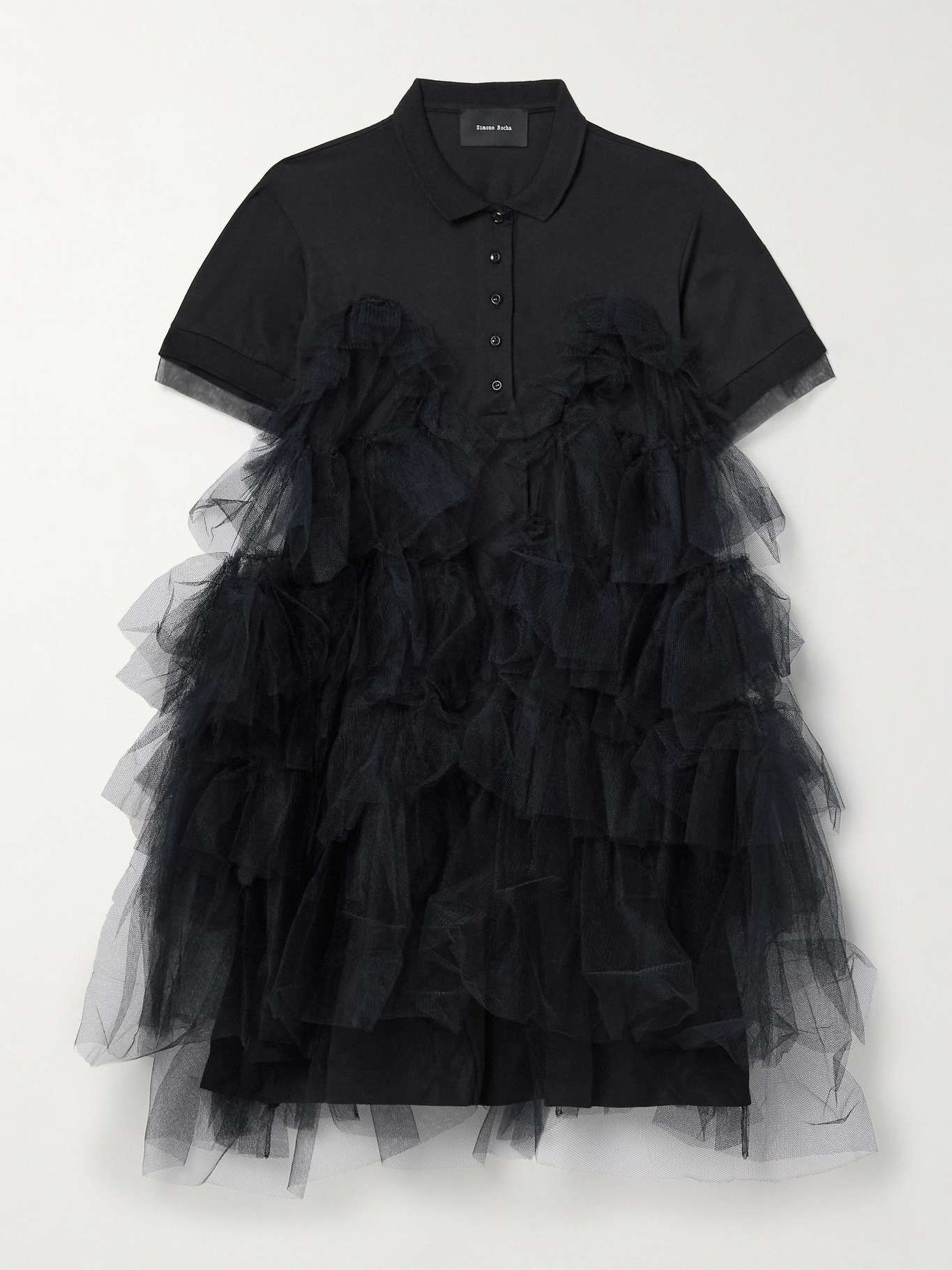 Cotton-jersey and ruffled tulle mini dress - 1