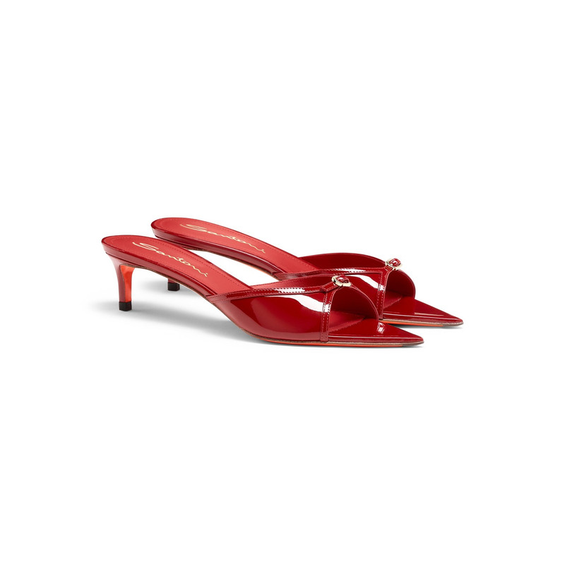 Santoni Women's red patent leather mid-heel sandal outlook