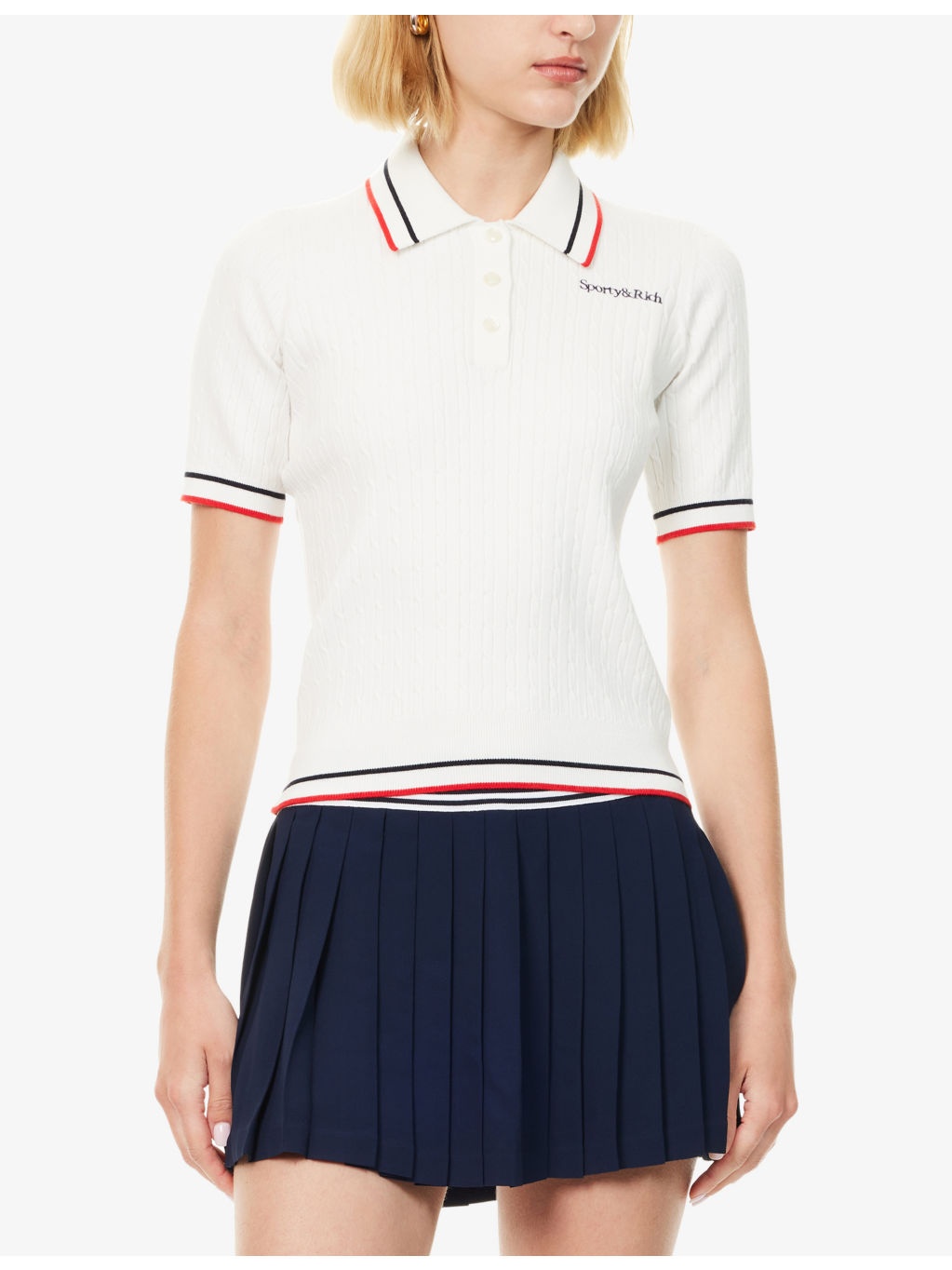 Serif Logo Mini Cable-Knit Polo Shirt - 3
