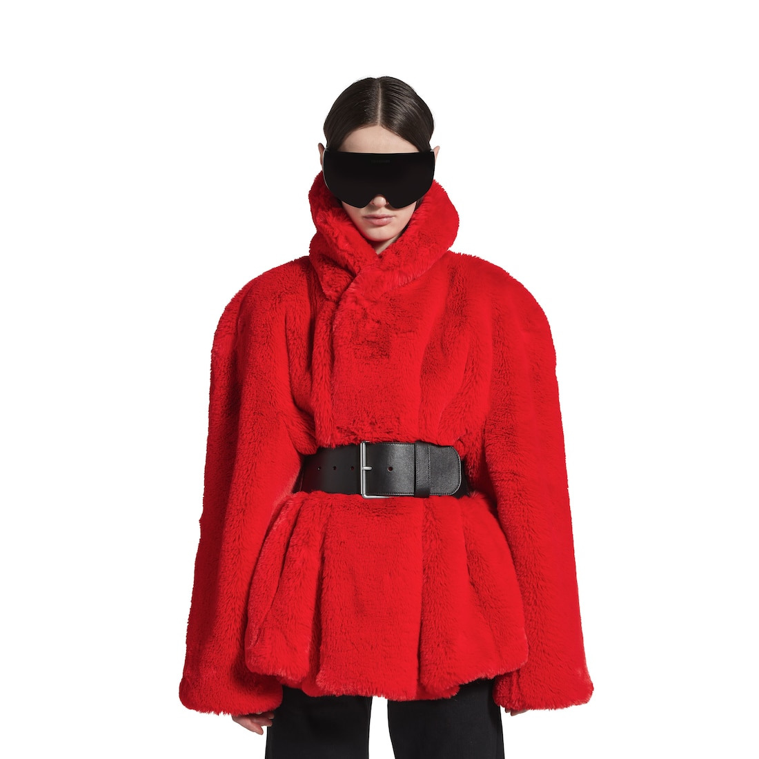 Women's Wrap Animal- Free Fur Coat in Red - 5