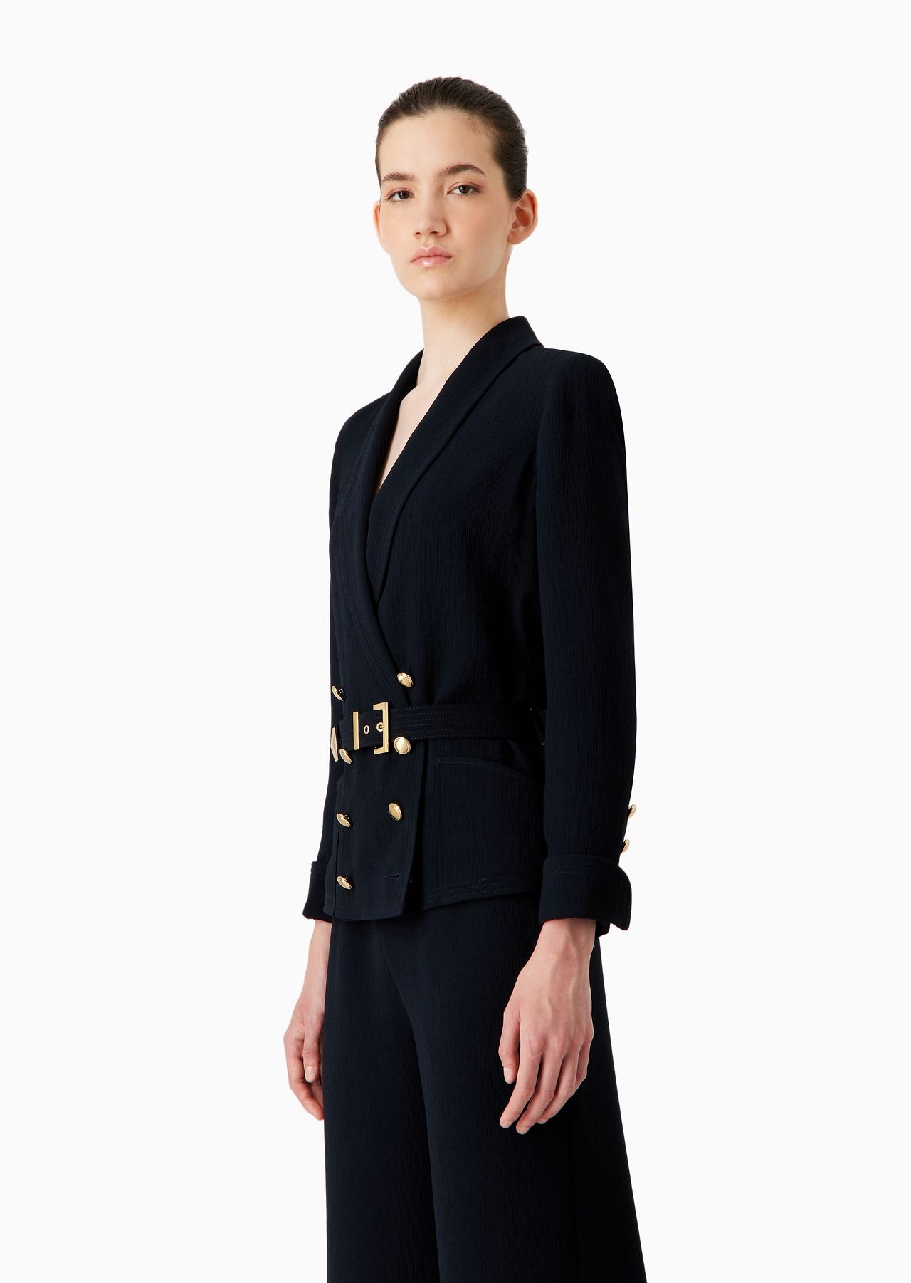 Double-breasted jacket in seersucker with belt - 2