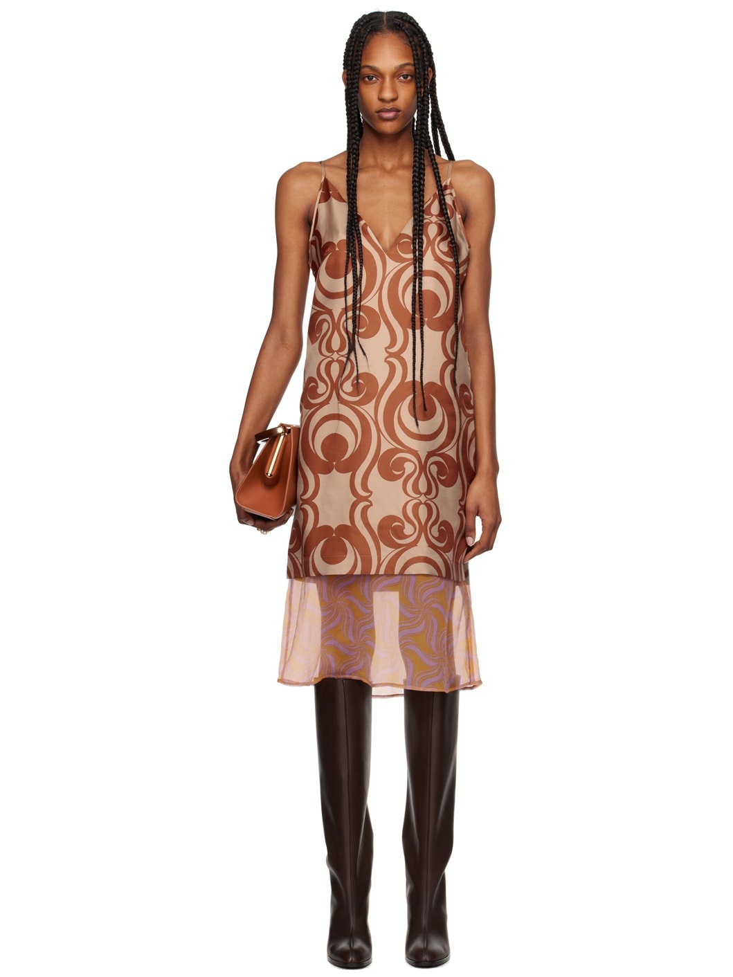 Tan Paneled Midi Dress - 1