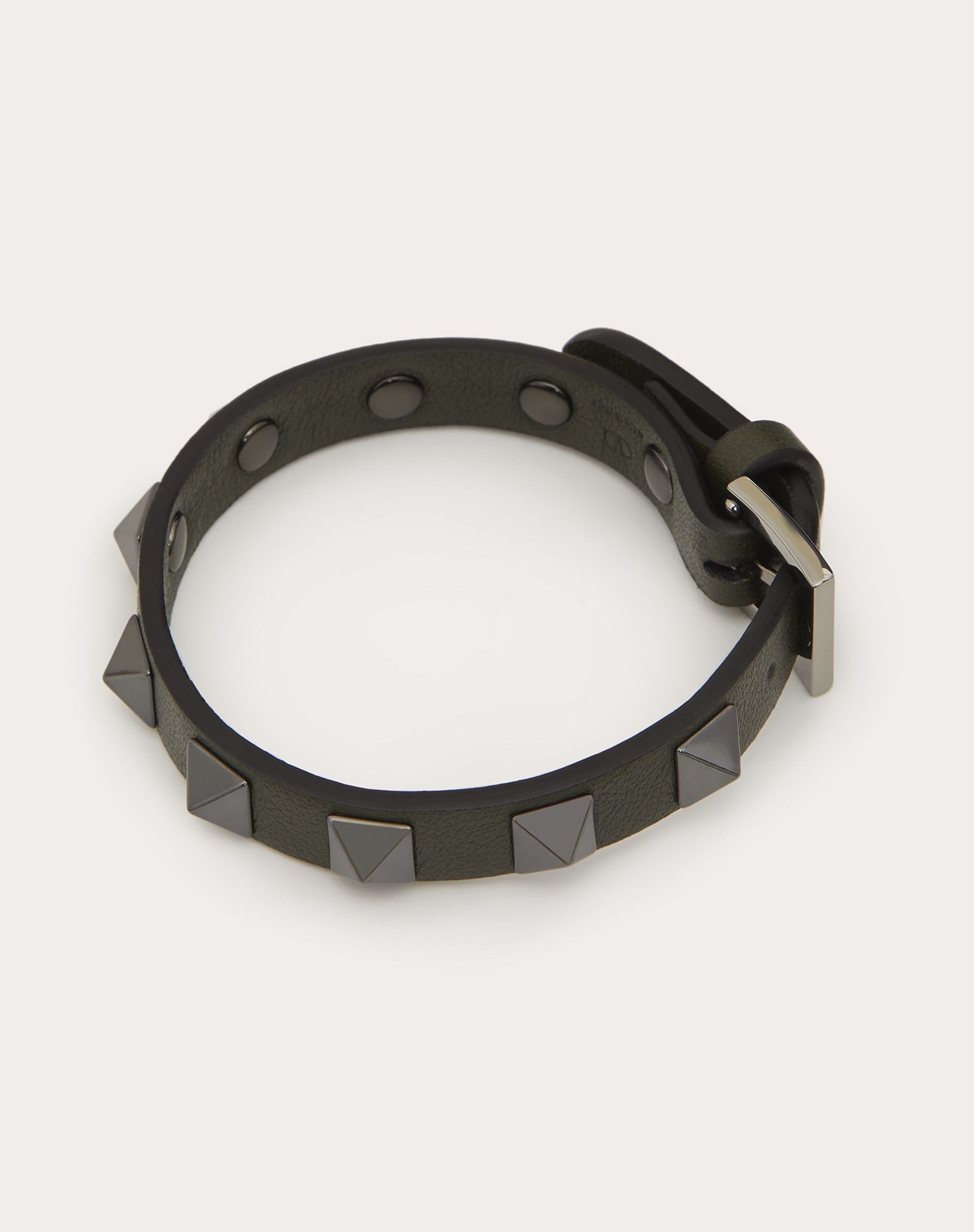 Rockstud leather bracelet with ruthenium studs - 3