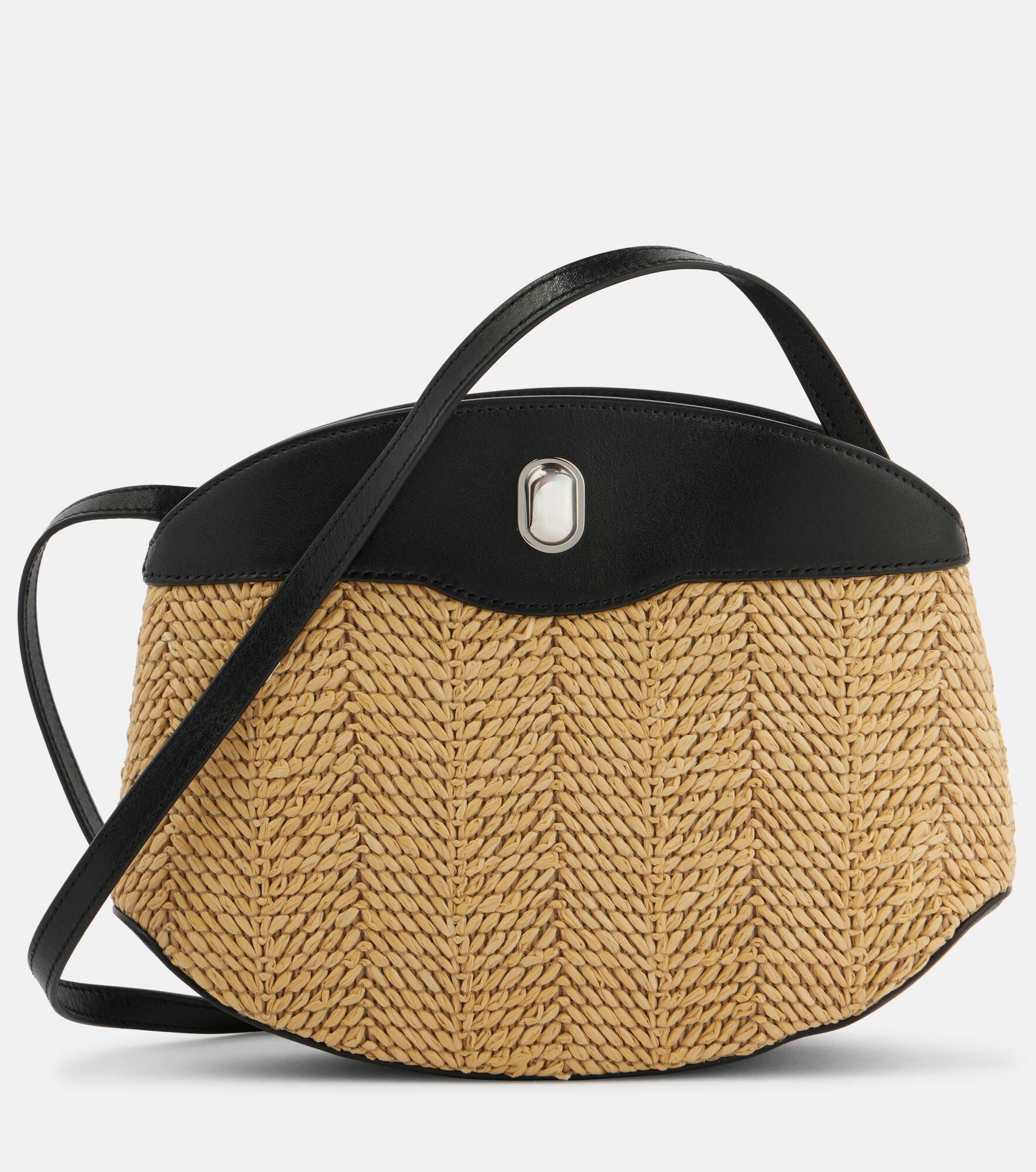 Tondo leather-trimmed raffia crossbody bag - 1