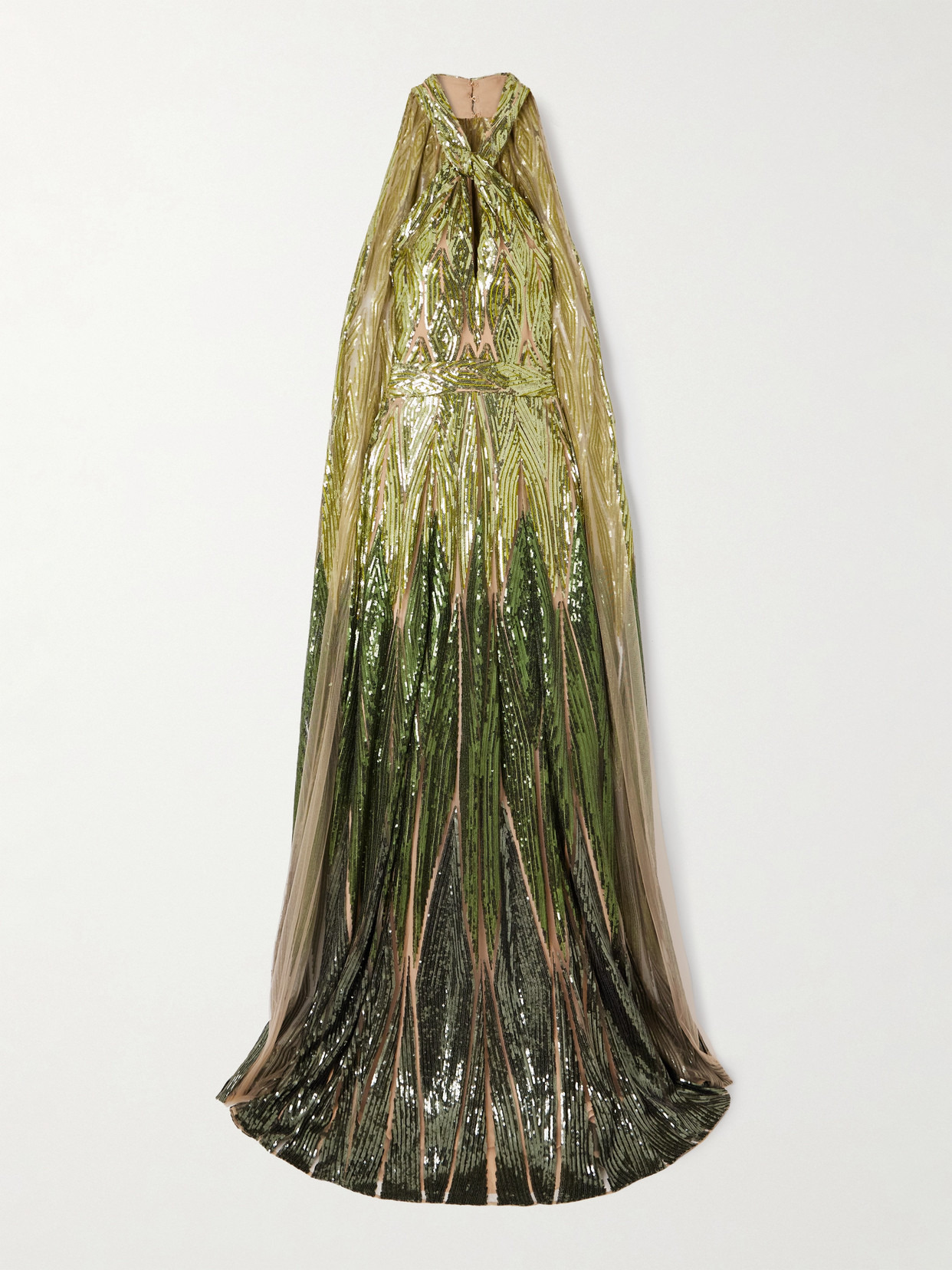 Cape-effect Embroidered Sequined Tulle Halterneck Gown - 1