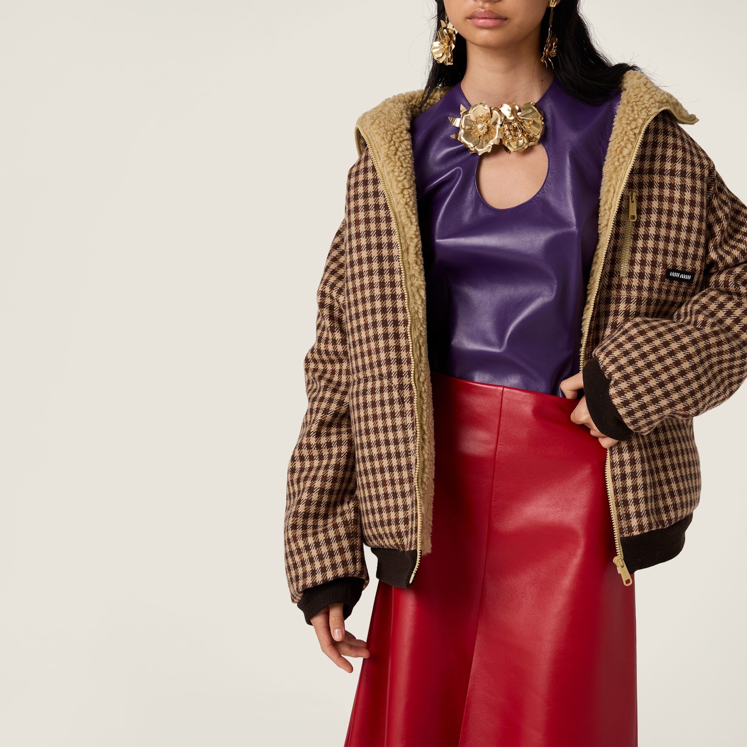 Fleece-lined checked blouson jacket - 5