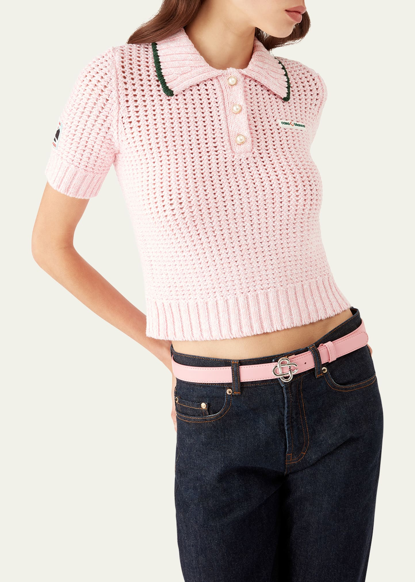 Mouline Crochet-Knit Cropped Polo - 4