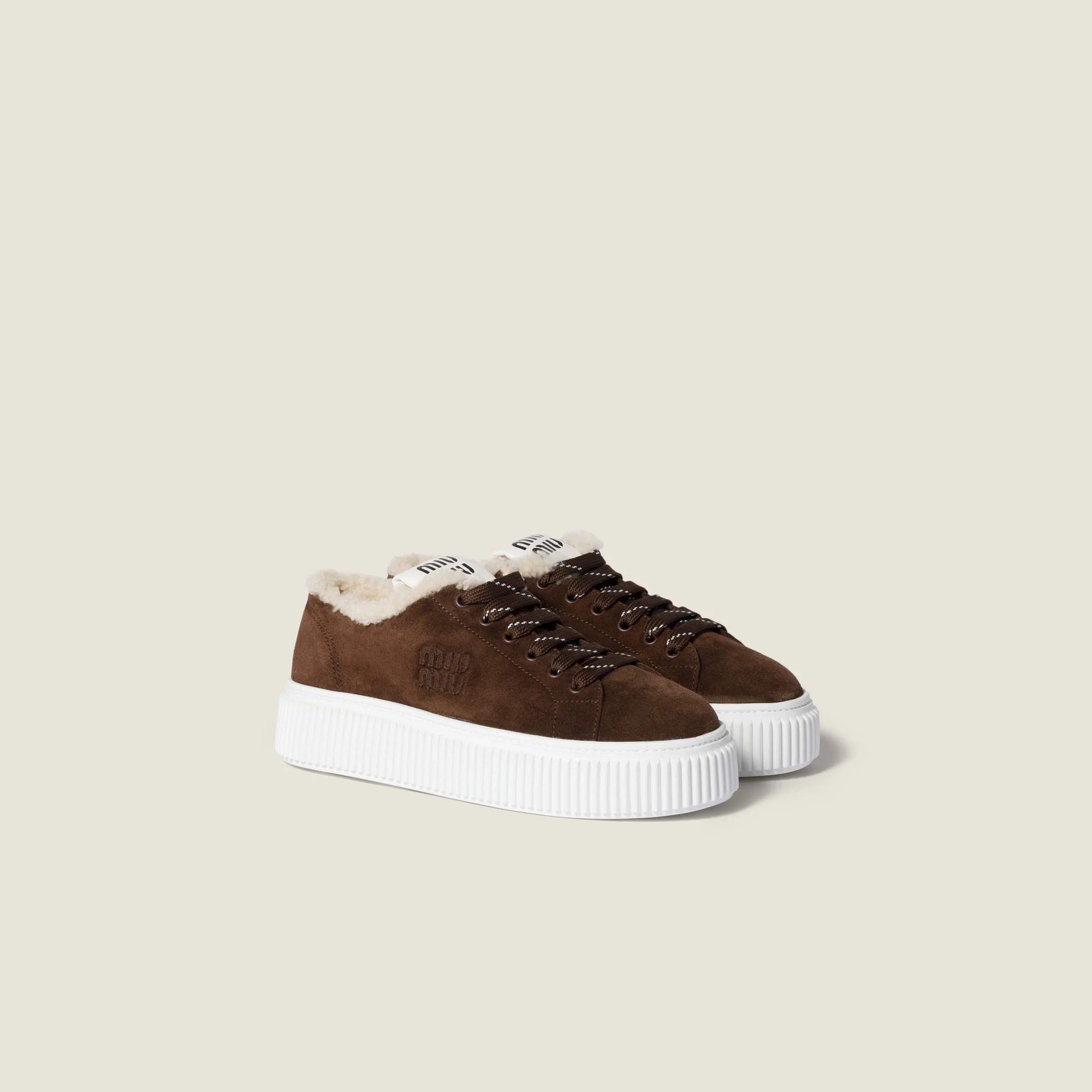 Suede and shearling sneakers - 1