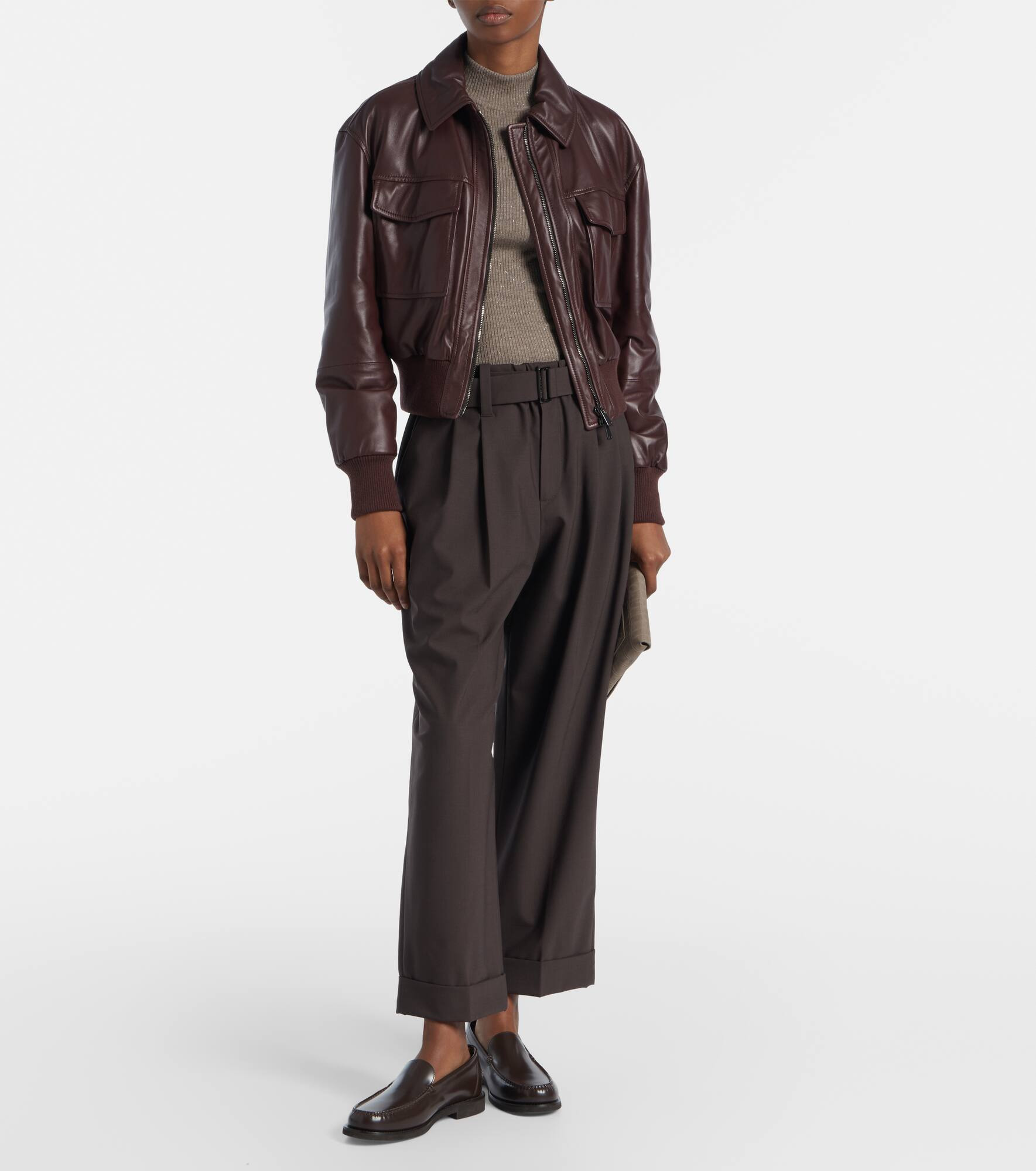 Belted wool-blend wide-leg pants - 2
