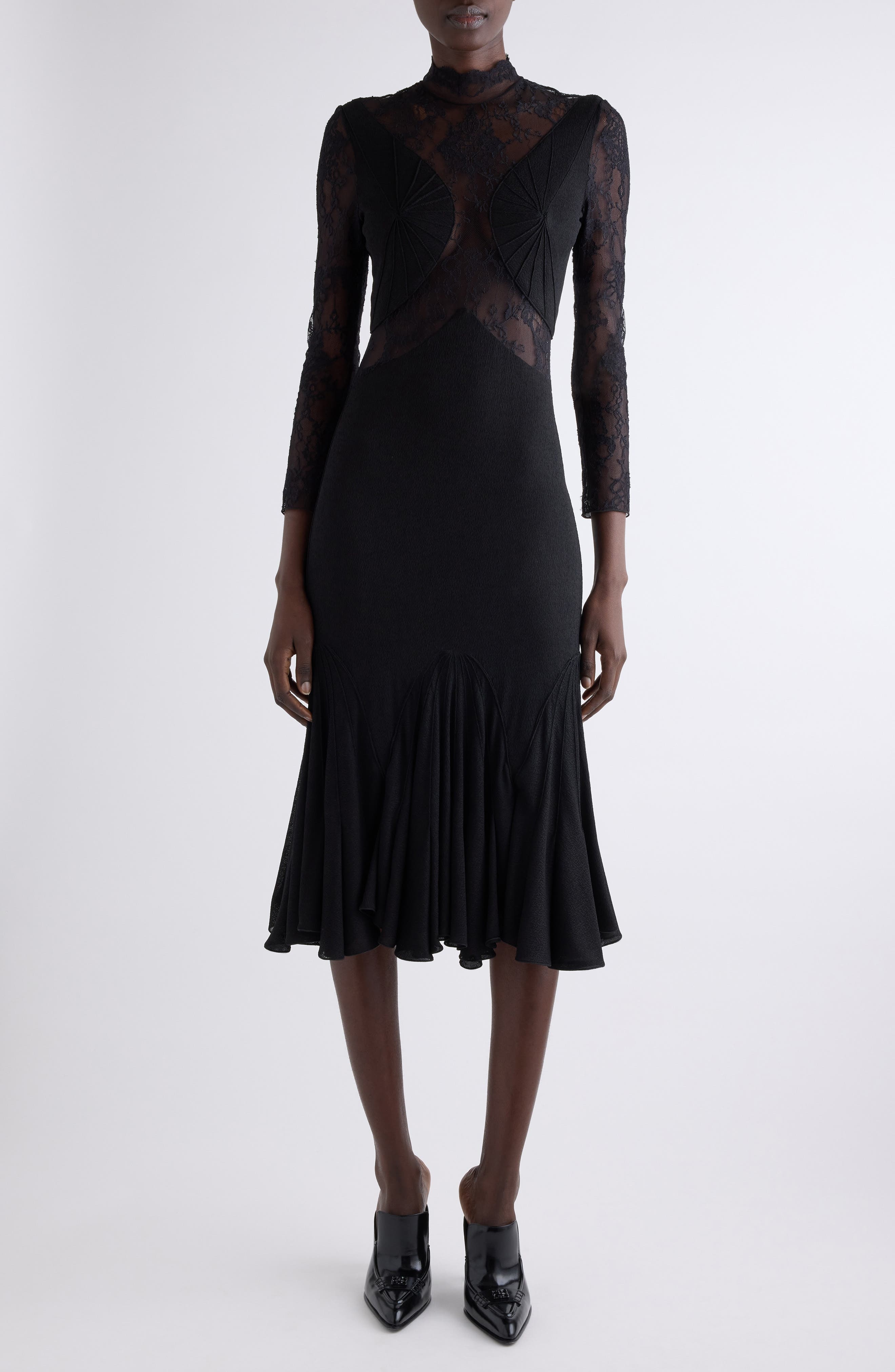 Givenchy Fan Seam Chandelier Lace & Jersey Dress in Black at Nordstrom - 1