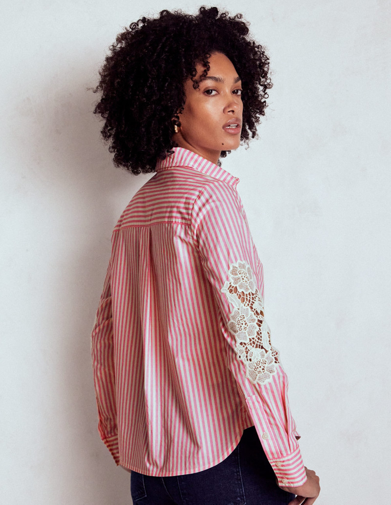 Sienna Interest Cotton Shirt-Pink and Ivory Cutwork Stripe 4