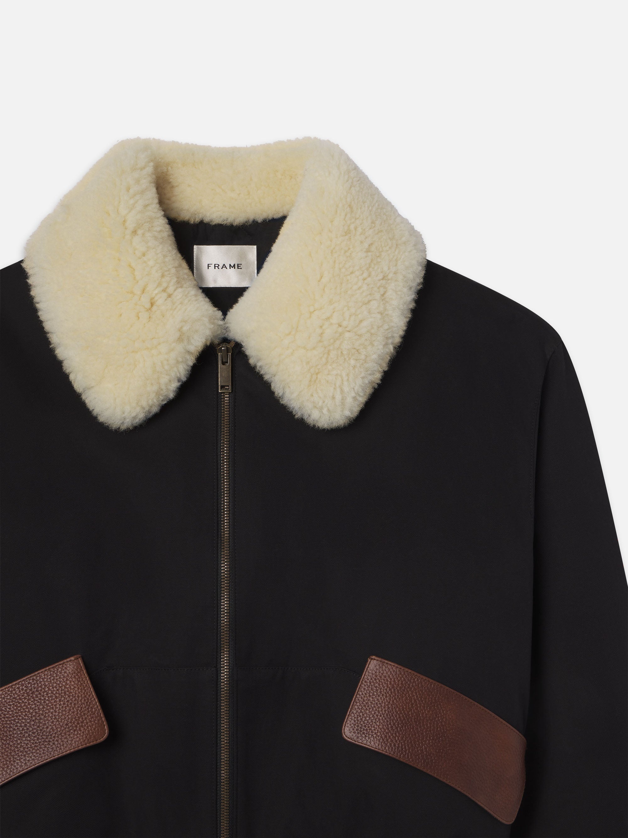 Mixed Leather Bomber in Black - 6