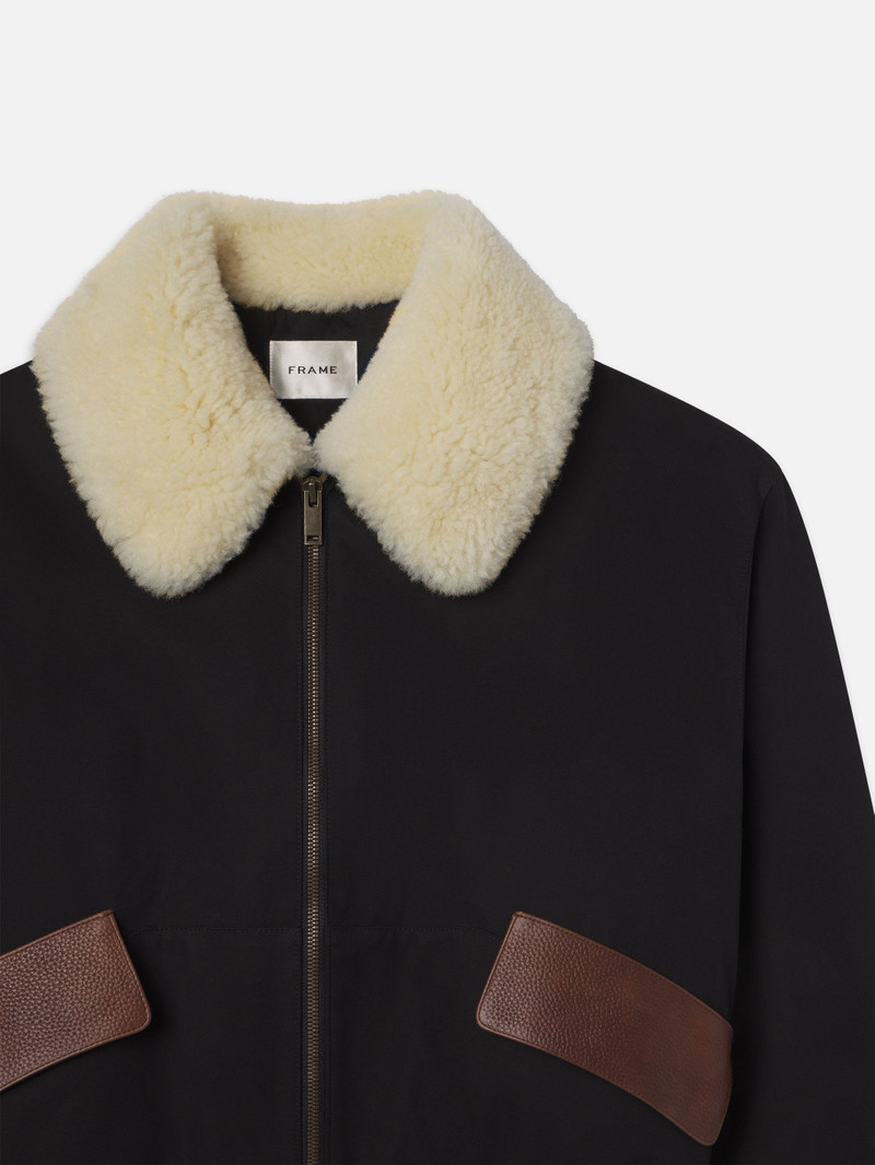 Mixed Leather Bomber in Black 6