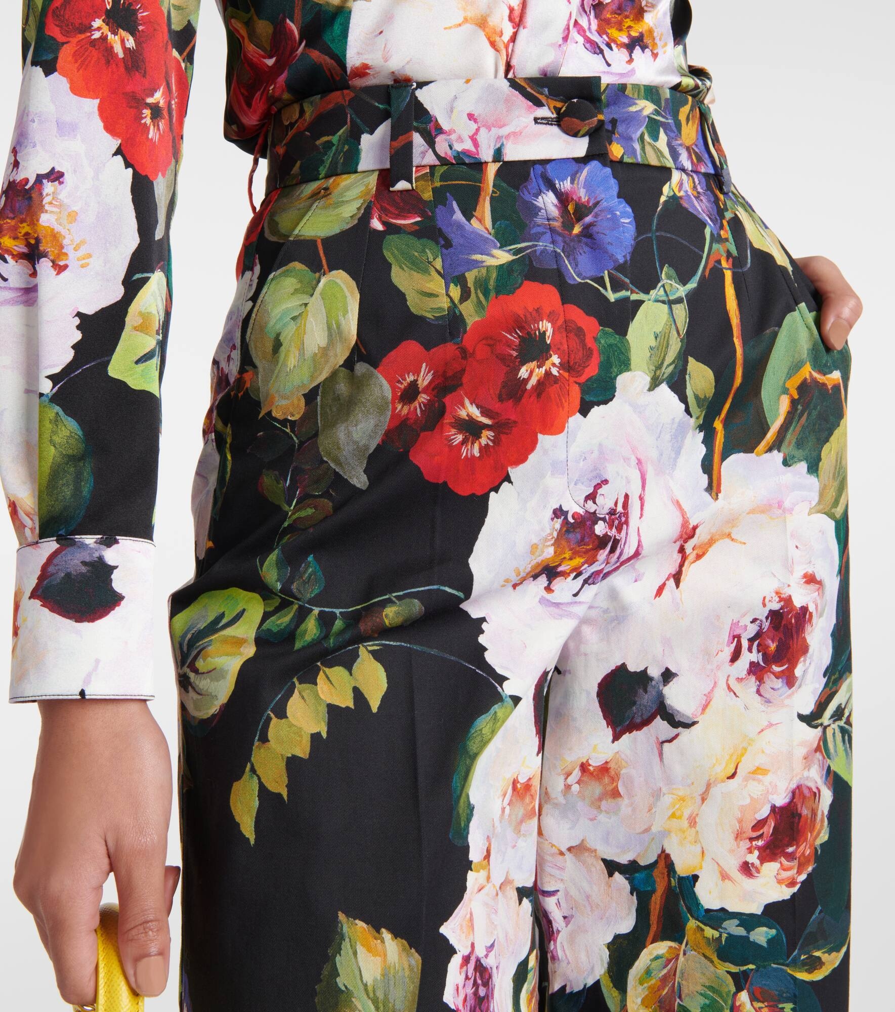 Floral cotton-blend wide-leg pants - 4