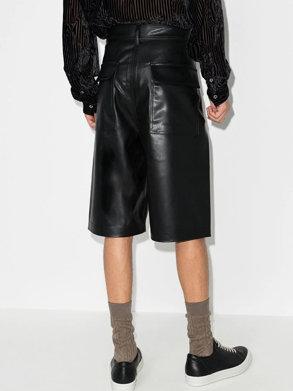 wide leg faux leather shorts - 3