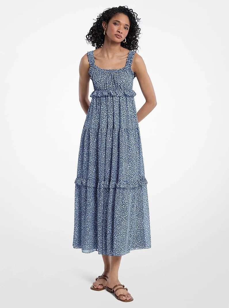 Leopard Print Georgette Tiered Dress - 1