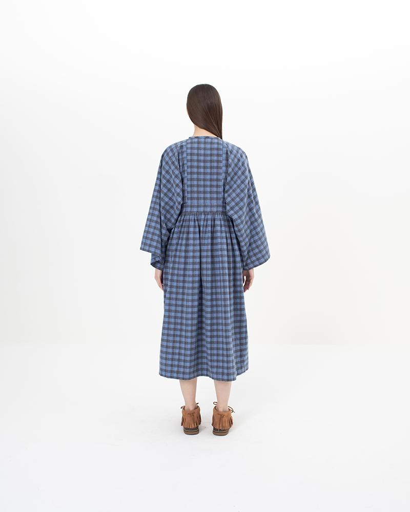 HIPPIE DRESS KHADI CHECK BLUE - 4